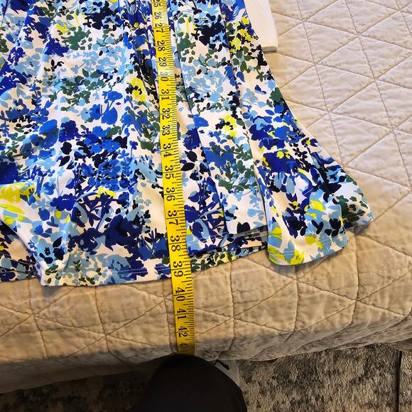 Travelsmith Dress Women's XS Blue Yellow Floral Faux Wrap Twist Waist Romantic - Picture 9 of 9